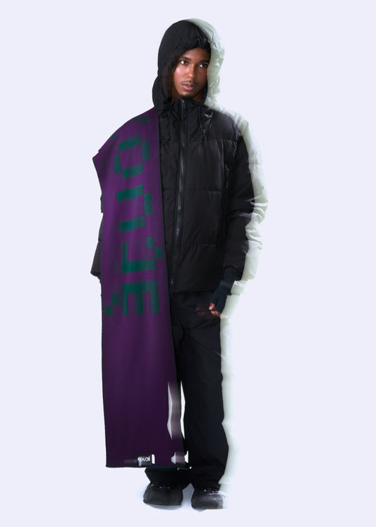 ÉCHARPE VERTE & AUBERGINE